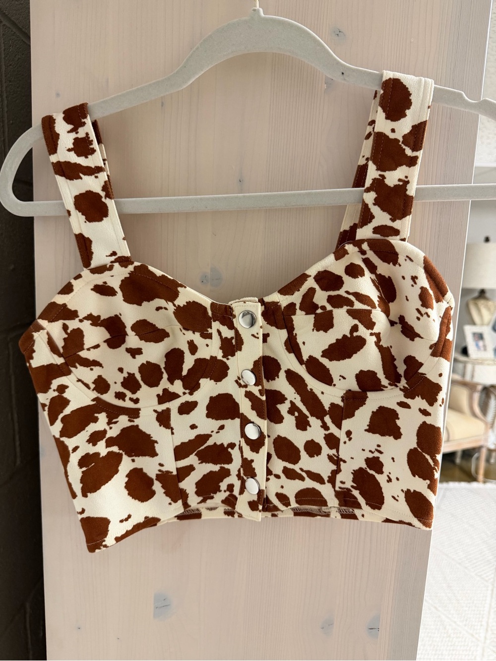 Altar'd State Cow-Print Bustier Crop Top - Cream & Brown